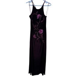 Vintage Reggio purple embroidered beaded velvet long cross back gown dress (8)